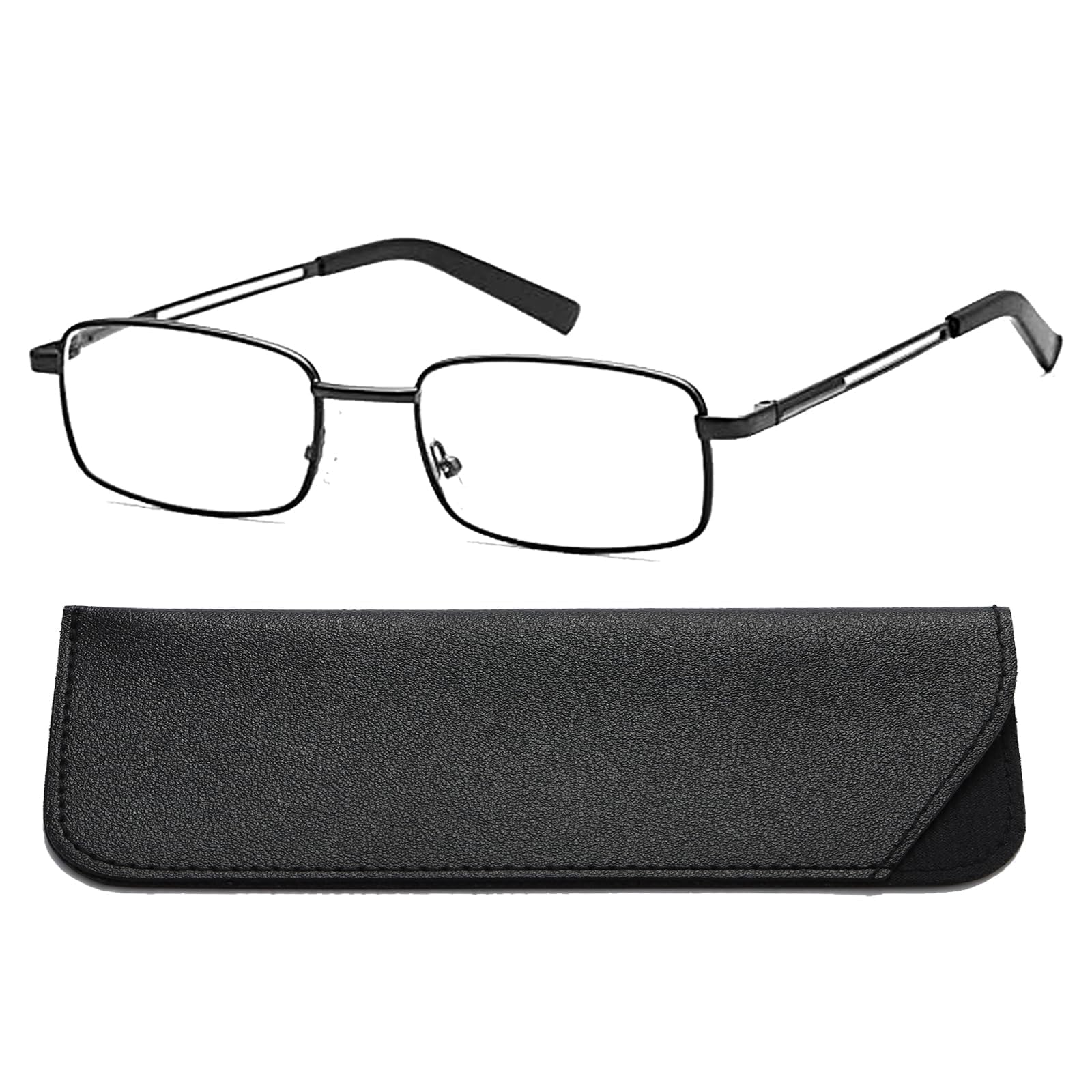 Hubeye Reading Glasses for Men Rectangular Frames Stainless Steel Spring Hinge A