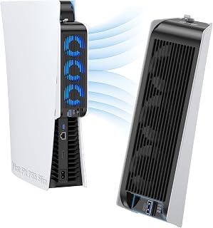 KIWIHOME Cooling Fan for PS5 2020, Quiet Cooler with Auto Speed USB3.0 | Fits PS5 Disc/Digital Models w/o Panel Diving Lines. Not for PS5 Slim 2023 or Pro 2024, White/Black