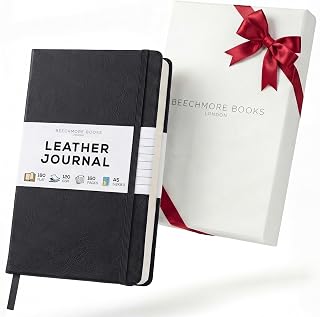 Beechmore Books A5 5x8 Lined Leather Journal For Men, 120 GSM Gift Box