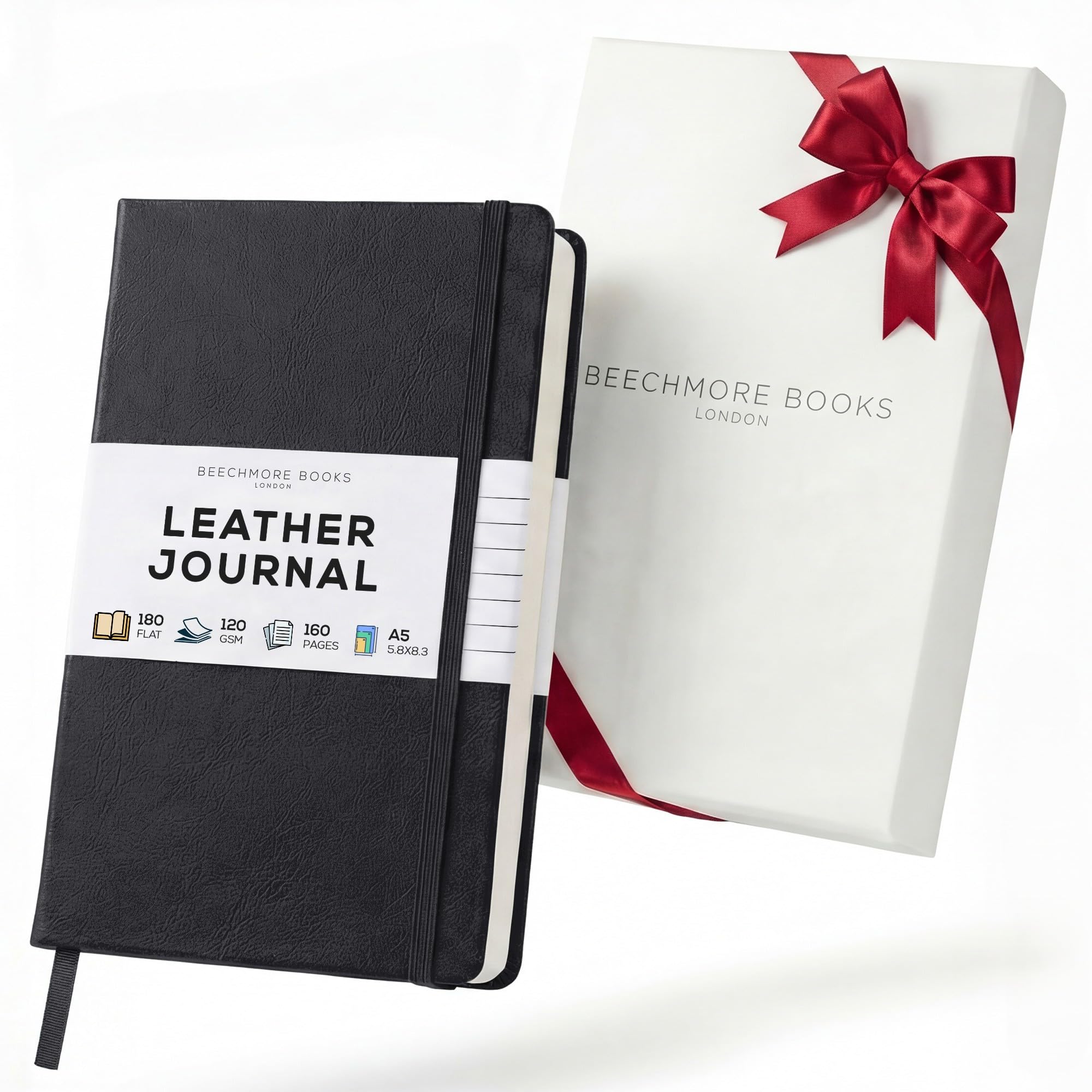 Beechmore Books A5 5x8 Lined Leather Journal For Men, 120 GSM Gift Box