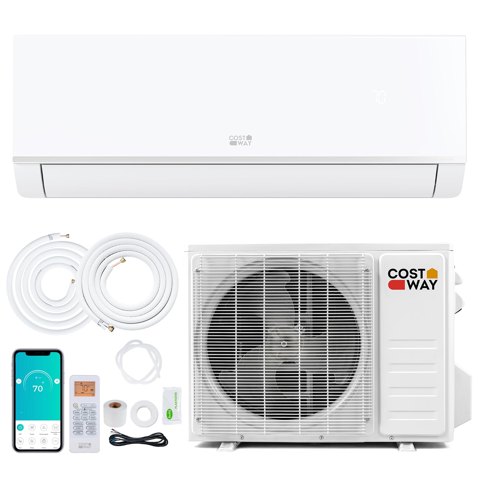 COSTWAY 12000 BTU Mini Split Air Conditioner & Heater, 20 SEER2 115V | Wifi Enab
