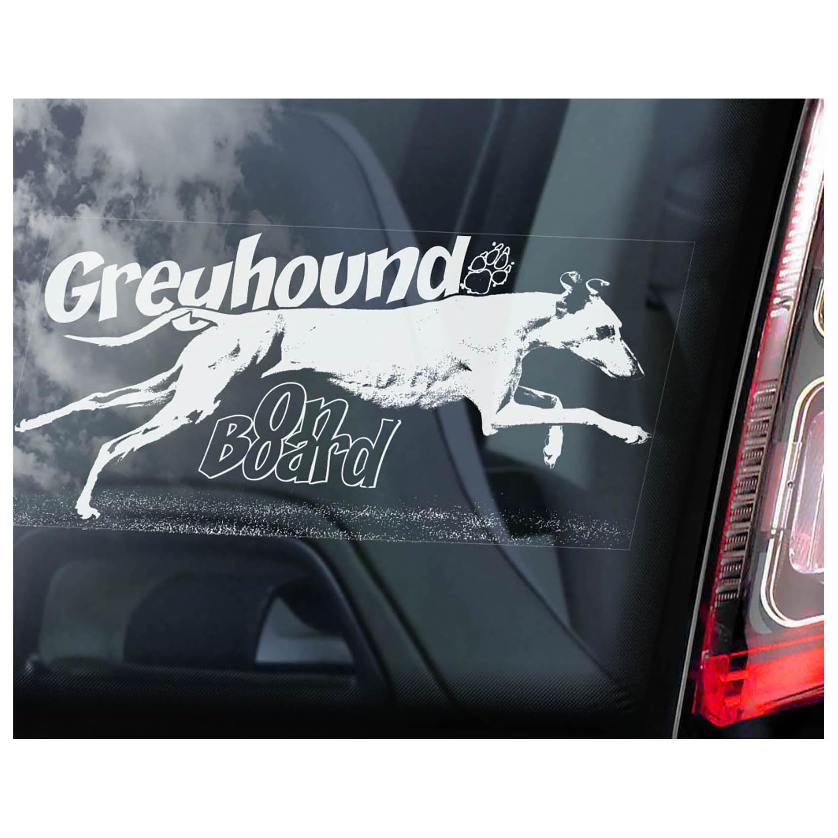 Greyhound On Board Sticker, Car Window Sign, Laptop Vinyl Decal, Pet Dog Owner M