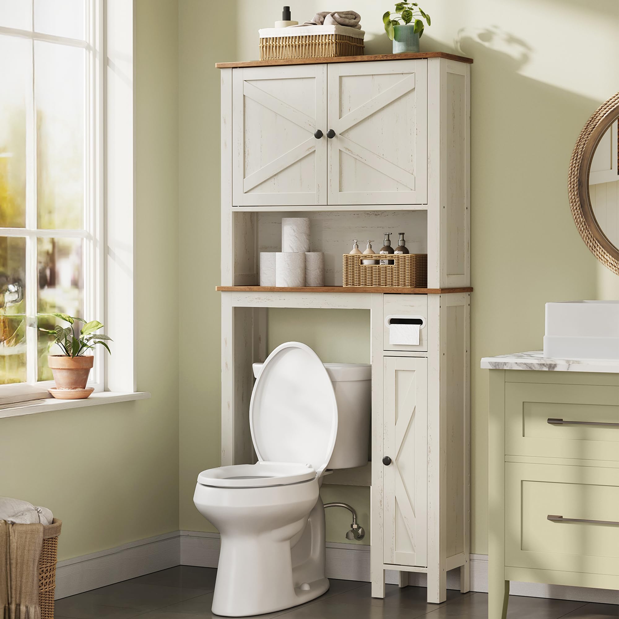 VASAGLE LIRY Collection - Over-the-Toilet Storage Cabinet, 79.5 cm Wide Farmhous