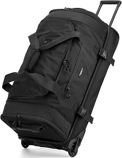 100L Large Rolling Duffle Bag with Wheels and Handle, 74cm 2-Wheeled Travel Duffel Luggage with Rollers, Rolling Gym Bag with Shoe Compartment & Wet Pocket, Double-Layer Space, Black