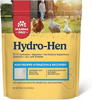 Manna Pro Hydro-Hen Poultry Supplement, Digestive & Probiotic, 20 oz | Electrolyte & Probiotic Supplement, Supports Hydration & Digestion, For Chickens, Ducks, Turkeys, Poultry & Waterfowl