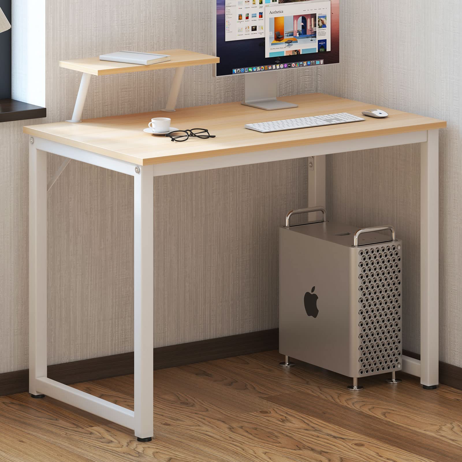 SogesHome Computer Desk Small Office Table 100cm Desk with Display Stand for Hom