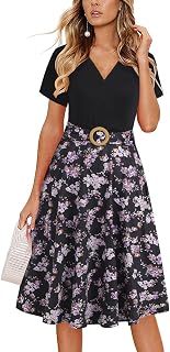 Summer Dresses for Women 2026 Elegant Deep V Neck Short Sleeve Casual Knee Length Midi Dress with Pockets New DJ980