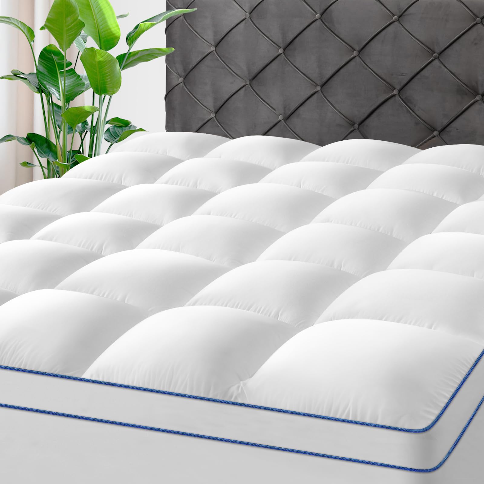 Kayfia Full Mattress Topper, Thick Mattress Pad for Back Pain Relief, White | Ov