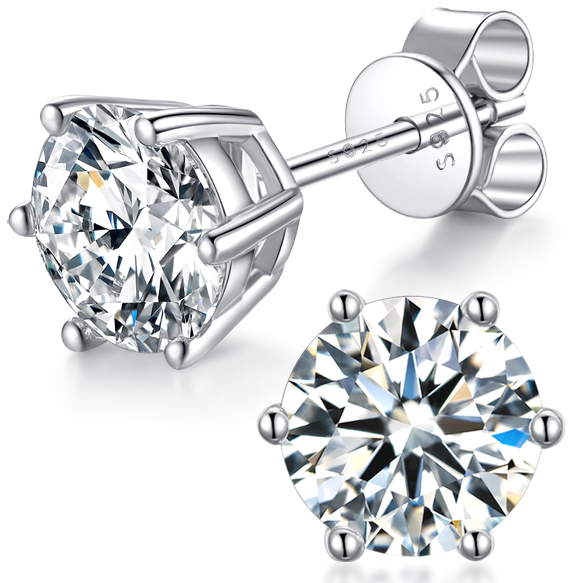 Moissanite Stud Earrings for Women, 925 Sterling Silver Earrings, 18K White Gold