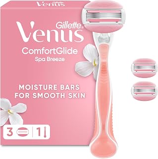 Gillette Venus ComfortGlide Women’s Razor with 3 Refill Cartridges | Reusable Metal Handle and Shower Holder, Moisture Bars for Smooth Skin