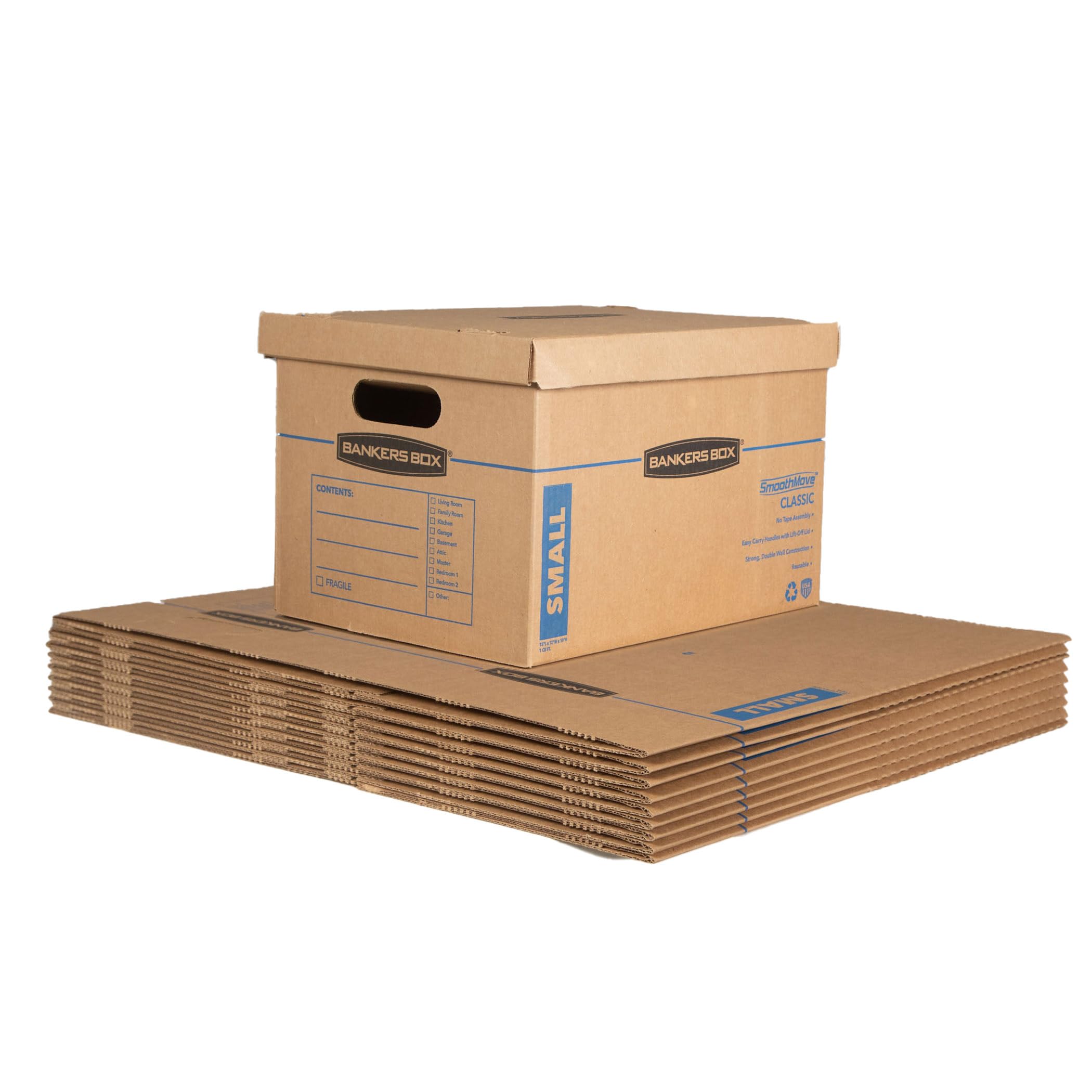 Bankers Box 10-Pack Small Classic Moving Boxes with Reinforced Handles | Pack bo