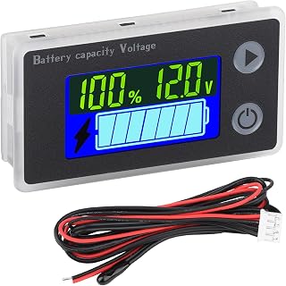 DROK RV Battery Monitor 12v, 10-100v Digital Voltage Meter Battery Capacity Tester Temperature Gauge for Car Marine, 60cm Cable