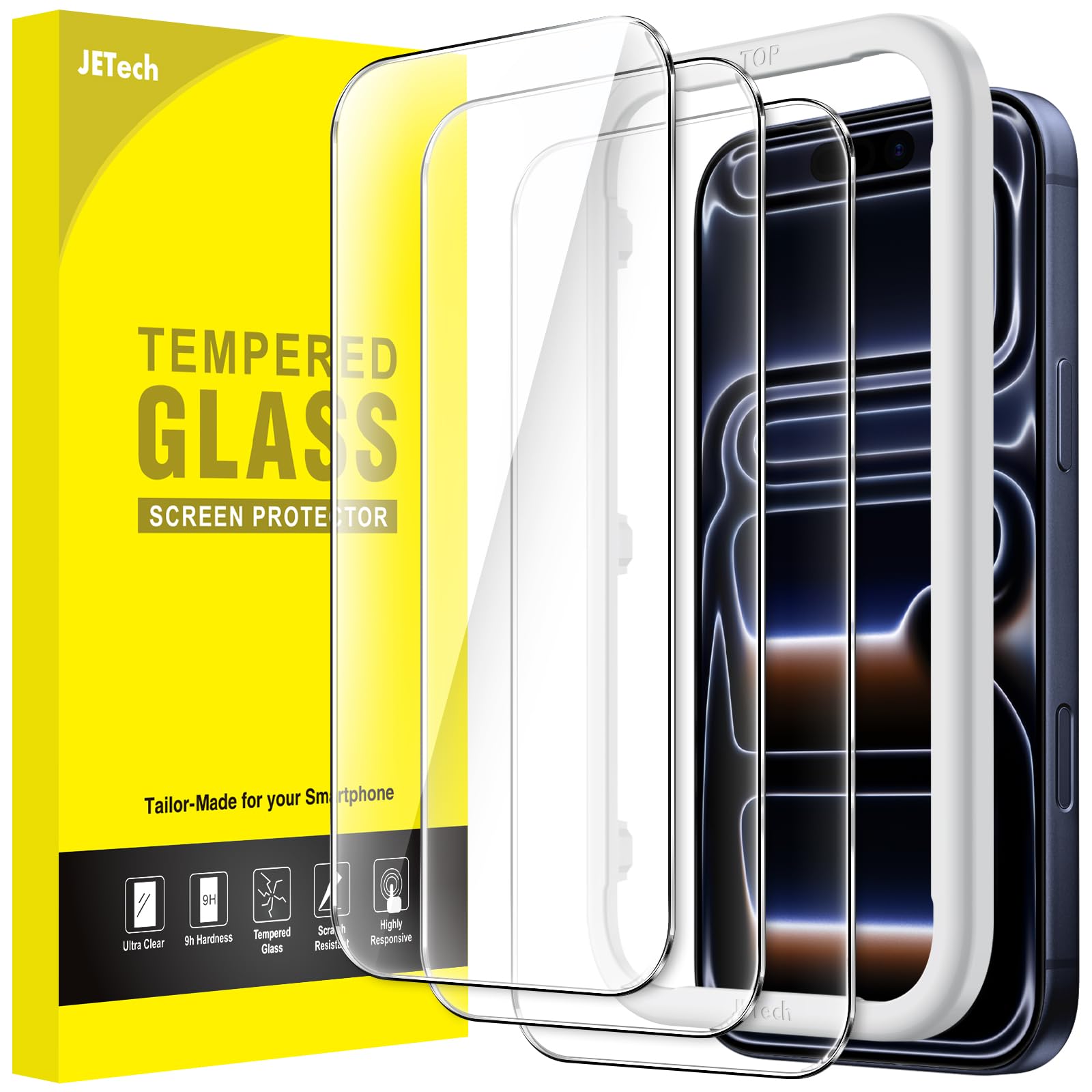 JETech iPhone 18 Pro/17 Pro Screen Protector, Pack of 3 | 9H tempered glass scre