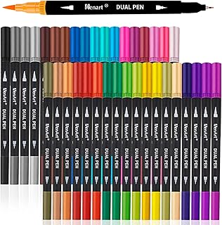 36 Dual Brush Markers for Adult Coloring Books, Double Tip Pens Art Set | Fine & Brush Tips Pen for Journaling, Calligraphy, Drawing , DIY Craft Supplies for Gifts Trendy Stuff