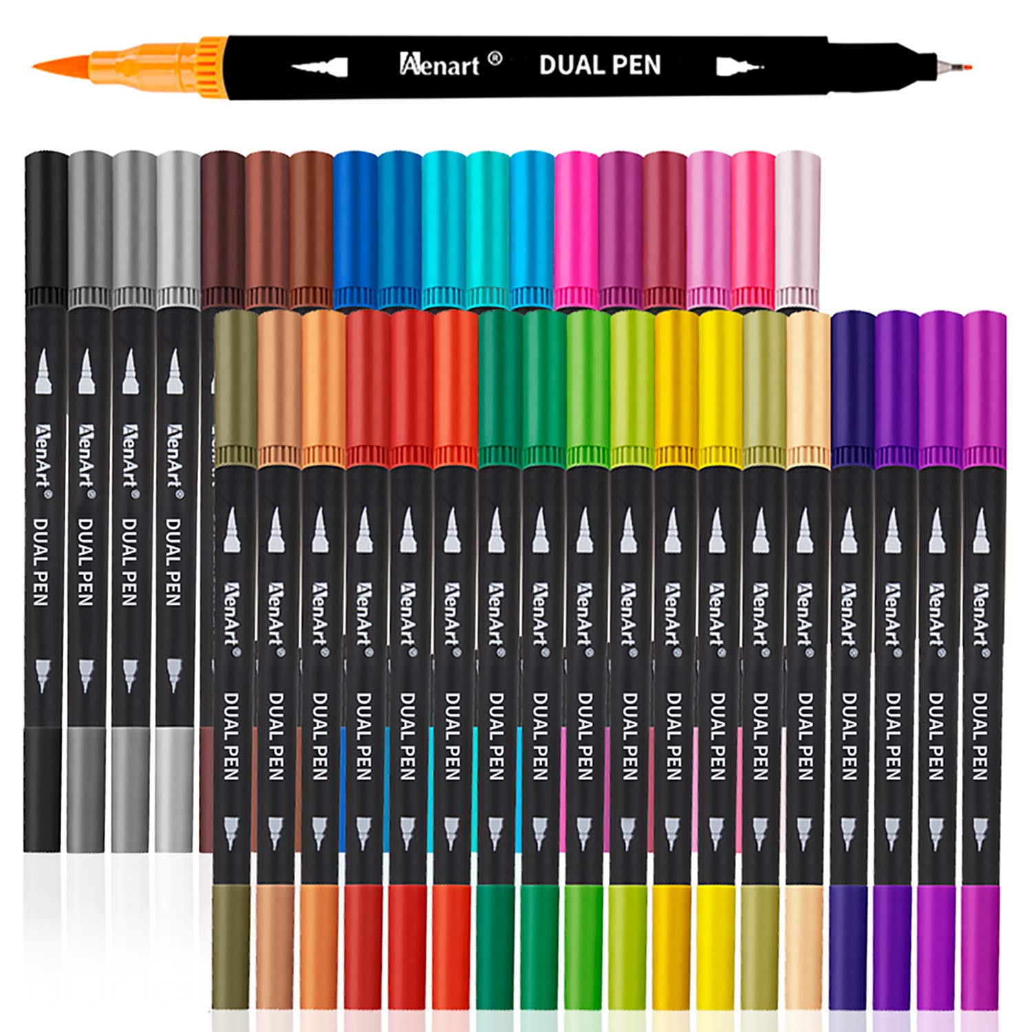 36 Dual Brush Markers for Adult Coloring Books, Double Tip Pens Art Set | Fine &
