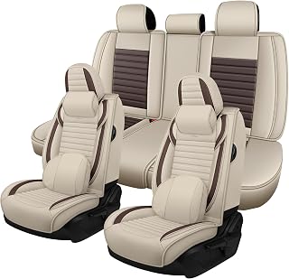 Seat Covers Fit for Mercedes-Benz G-Class 2013-2025 Premium Leather Car Seat Covers, Waterproof Non-Slip and Airbag Compatible, Fashion Car Seat Protector (Beige,5 Seats with Pillow)
