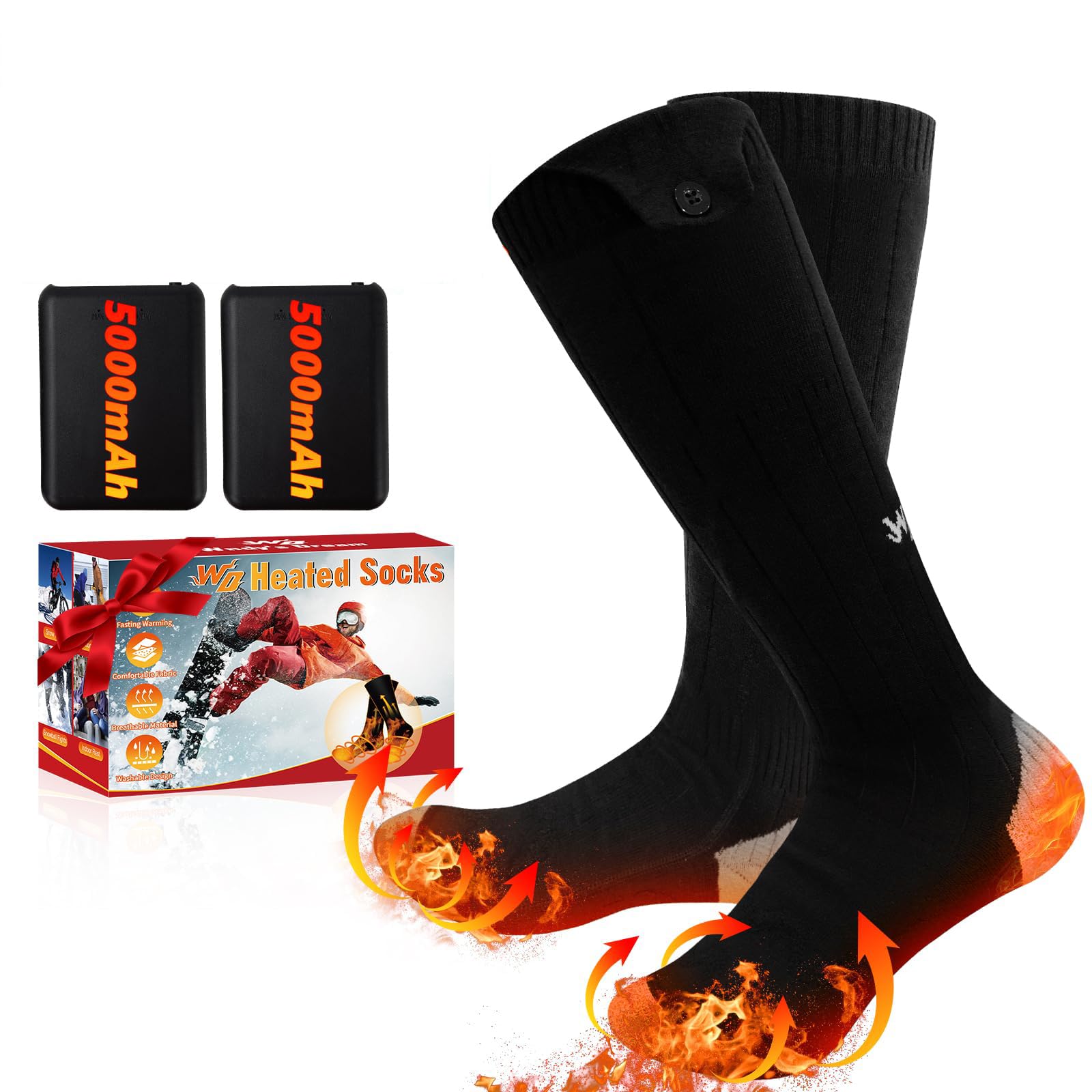 Wndy's Dream Heated Socks for Men Women, Rechargeable Electric Heated Socks, 500