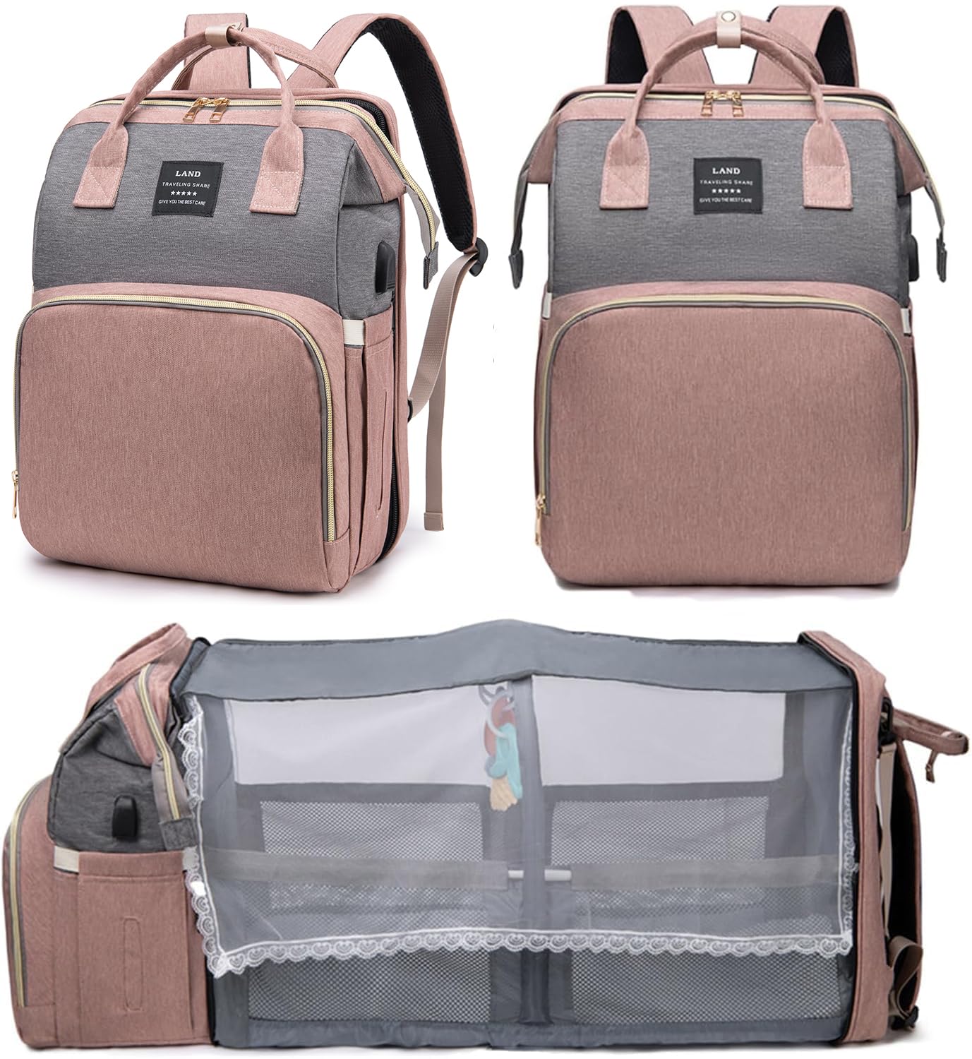 houscly Changing Bag Backpack with Changing Station, pink