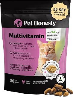 Pet Honesty Cat Multivitamin, Cat Treats Alternative, Chicken 30-Day Supply | Crunchy & creamy taurine for cats, vitamins with lysine & omega 3s to support gut, immune, coat, joint, heart & brain health