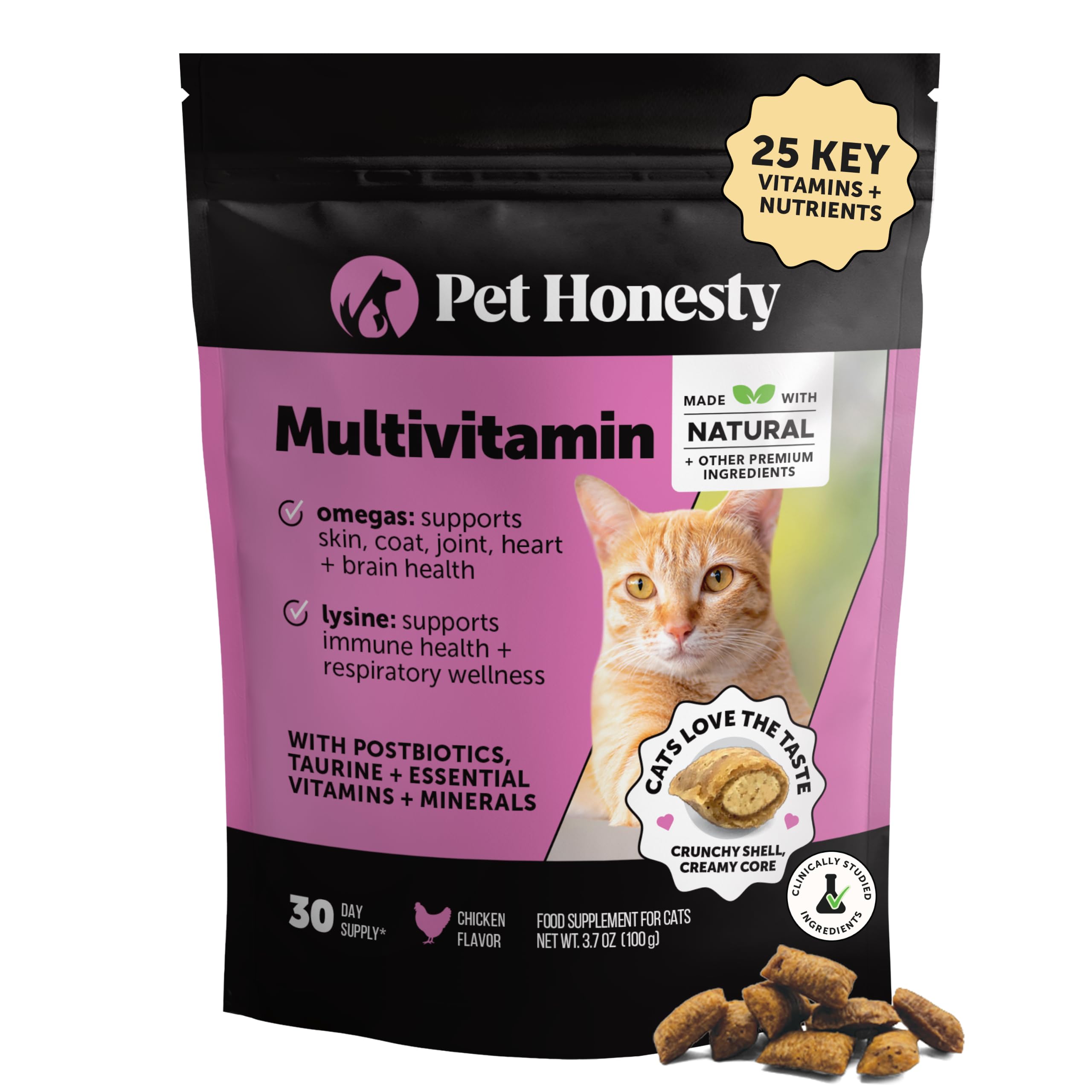 Pet Honesty Cat Multivitamin, Cat Treats Alternative, Chicken 30-Day Supply | Cr