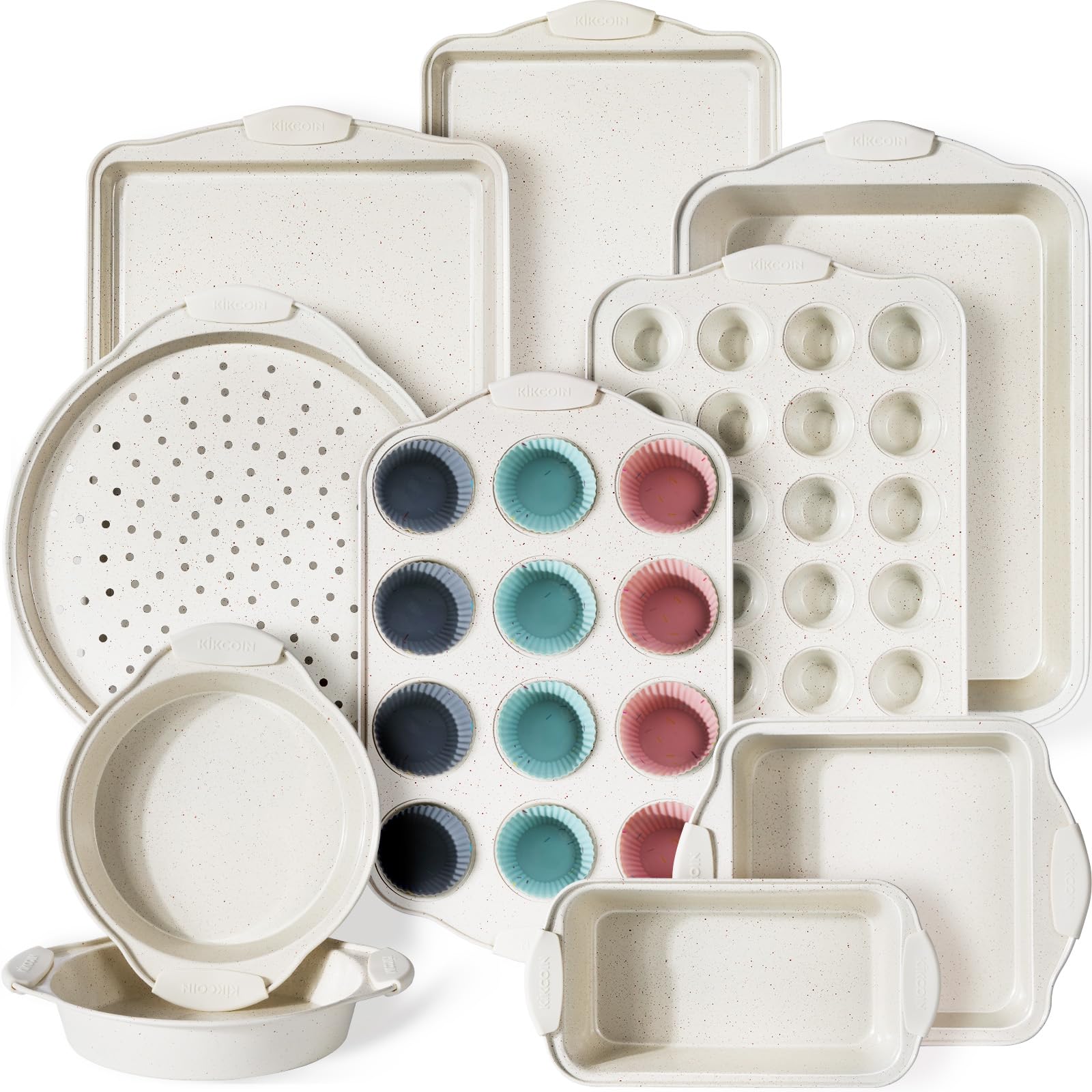 Kikcoin 22 PCS Nonstick Baking Pans Set, Stackable Bakeware Sets with Silicone H