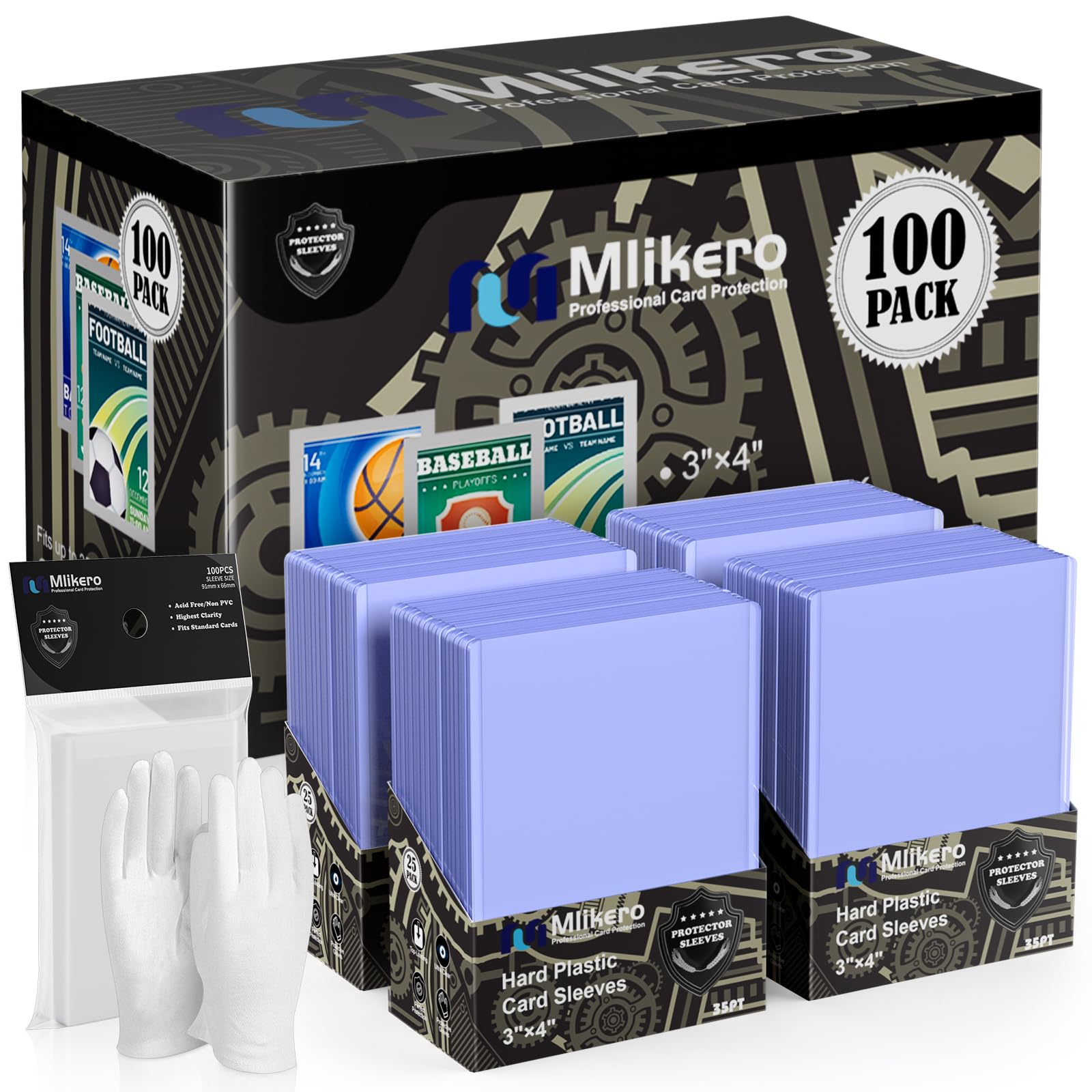 Mlikero 200 Pcs Cards Sleeves, 3" x 4" Inches Hard Plastic Card Sleeves, Premium