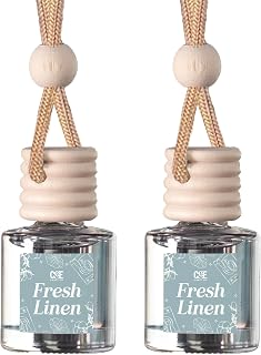 CANDECraftCo 2 Pack Hanging Car Air Freshener Diffuser for Essential Oils | 2 Pack - Aromatherapy Benefits - Fits Any Vehicle - Over 60 Days - Reusable &amp; Refillable Jar - Fresh Linen