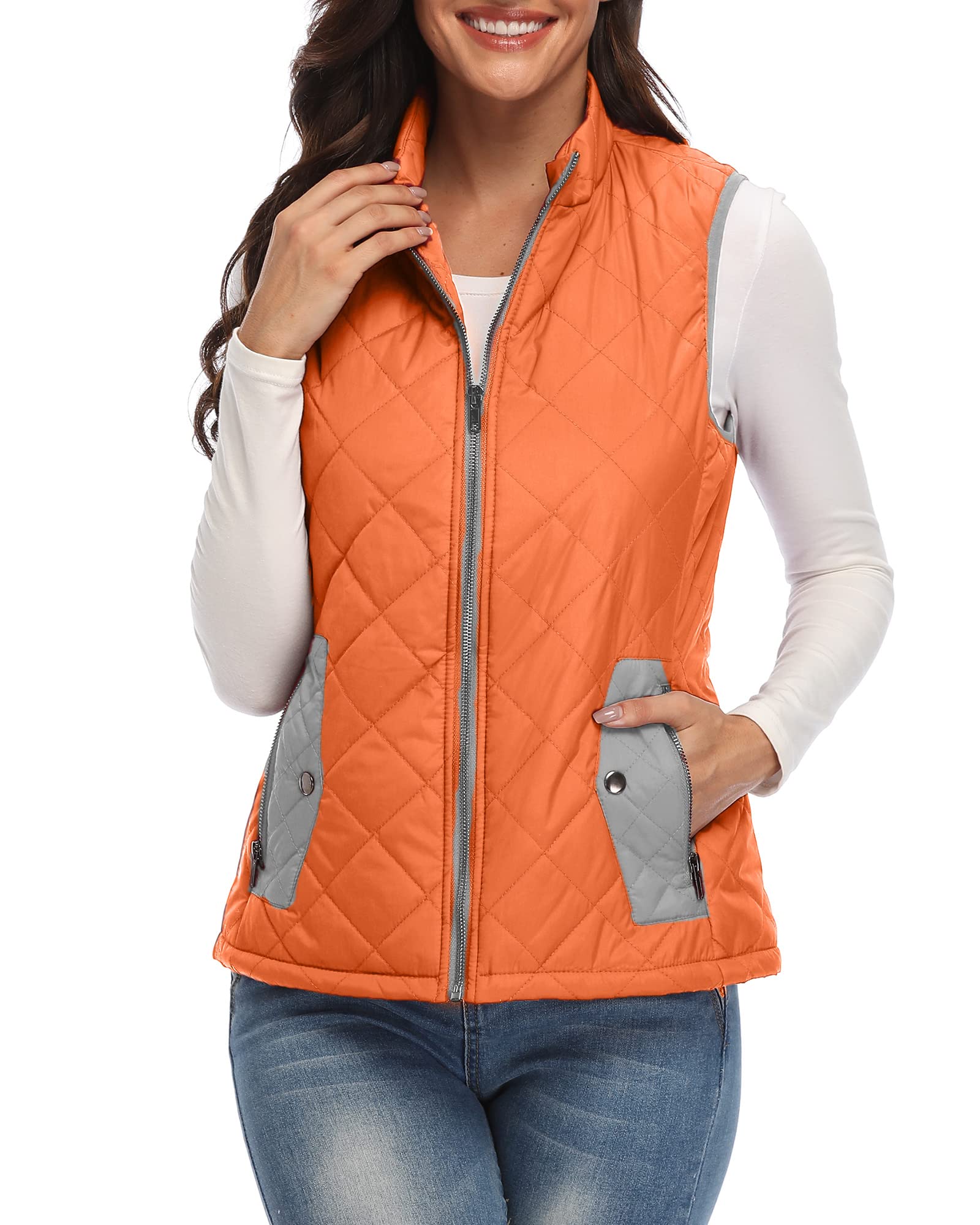 Xeoxarel Women's Quilted Vest with 4 Pockets, Lightweight Puffer Gilet