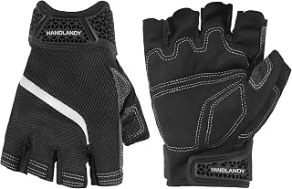 HANDLANDY Fingerless Work Gloves, Mens Working Gloves, Shadow Black, L