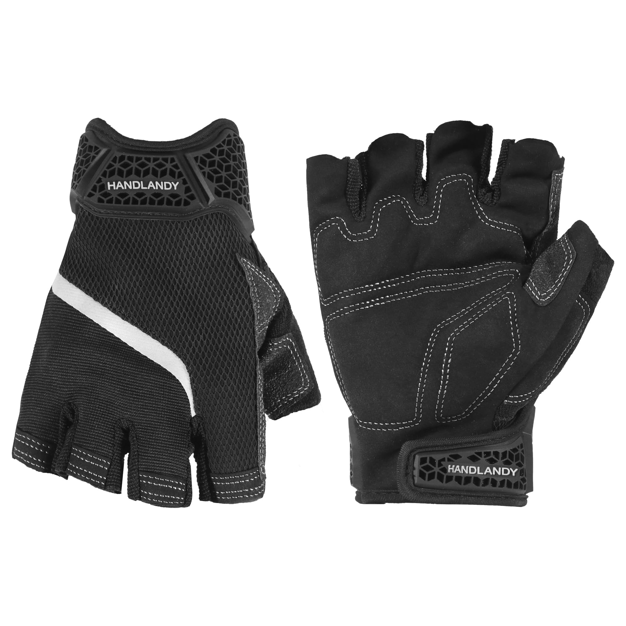 HANDLANDY Fingerless Work Gloves, Mens Working Gloves, Shadow Black, L