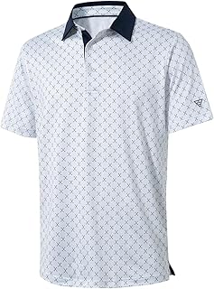 Mens Golf Shirts Dry Fit Short Sleeve Print Performance Moisture Wicking Polo Shirt