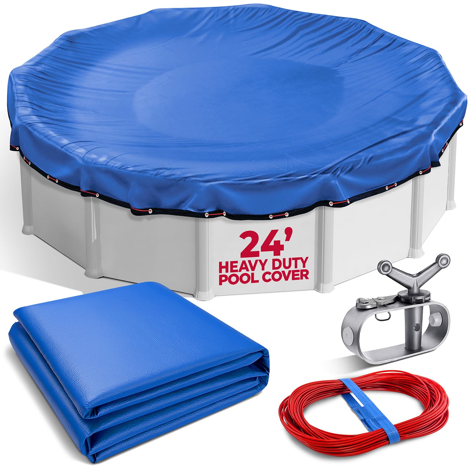 24 ft Round Heavy Duty Winter Pool Cover, Royal Blue, Above Ground Pool | Durabl