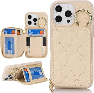 Custodia a portafoglio per iPhone 16 Pro con porta carte, per iPhone 16 Pro, custodia a portafoglio con cerniera con slot con cavalletto, custodia per donne e uomini, bianco