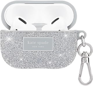 kate spade new york AirPods Pro Protective Case with Keychain Ring - Crystal Pave Silver, Compatible with AirPods Pro 2nd / 1st Generation