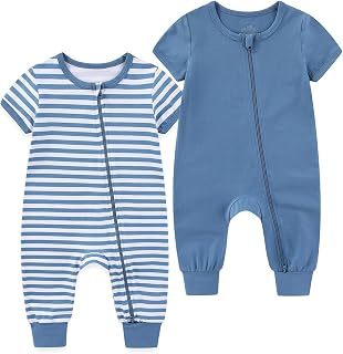 BIGBIGKISS Baby Boy Girl 2 Pack Romper Short Sleeve 2 Way Zipper Jumpsuits