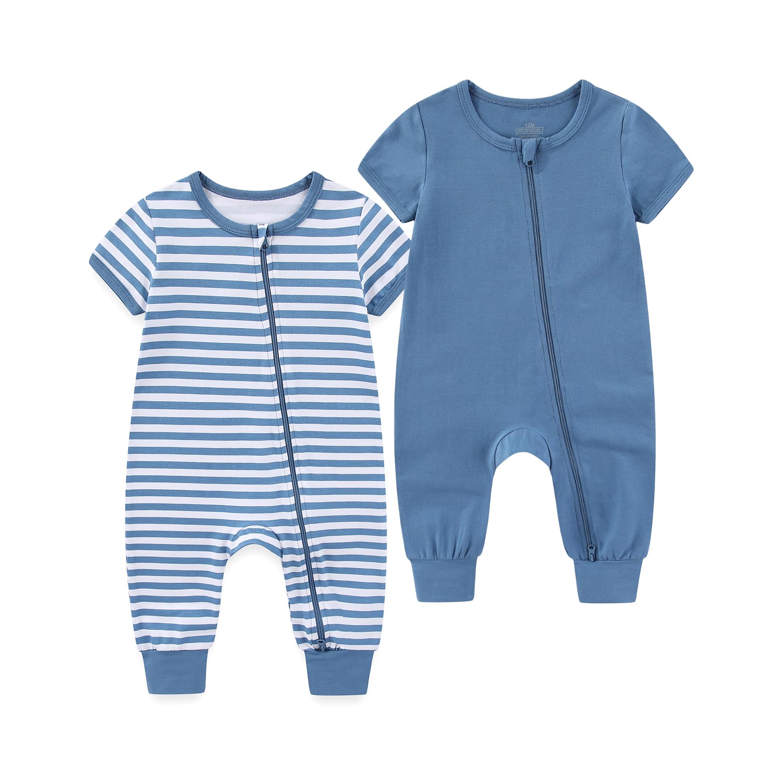 BIGBIGKISS Baby Boy Girl 2 Pack Romper Short Sleeve 2 Way Zipper Jumpsuits
