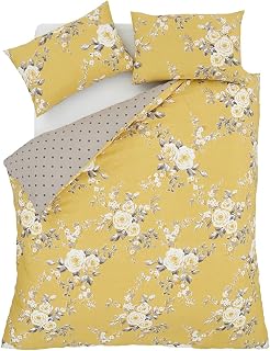 Catherine Lansfield Canterbury Floral Reversible Duvet Cover Set with Pillow Case, Ochre Yellow