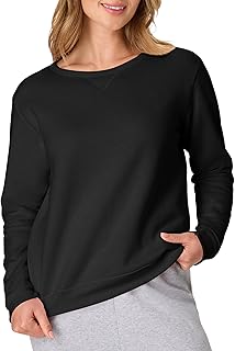 Hanes EcoSmart Women's Crewneck V Notch Fleece Pullover Sweatshirt Crew Neck V Notch Wide Ribbed Cuffs and Hem (1 Pack)