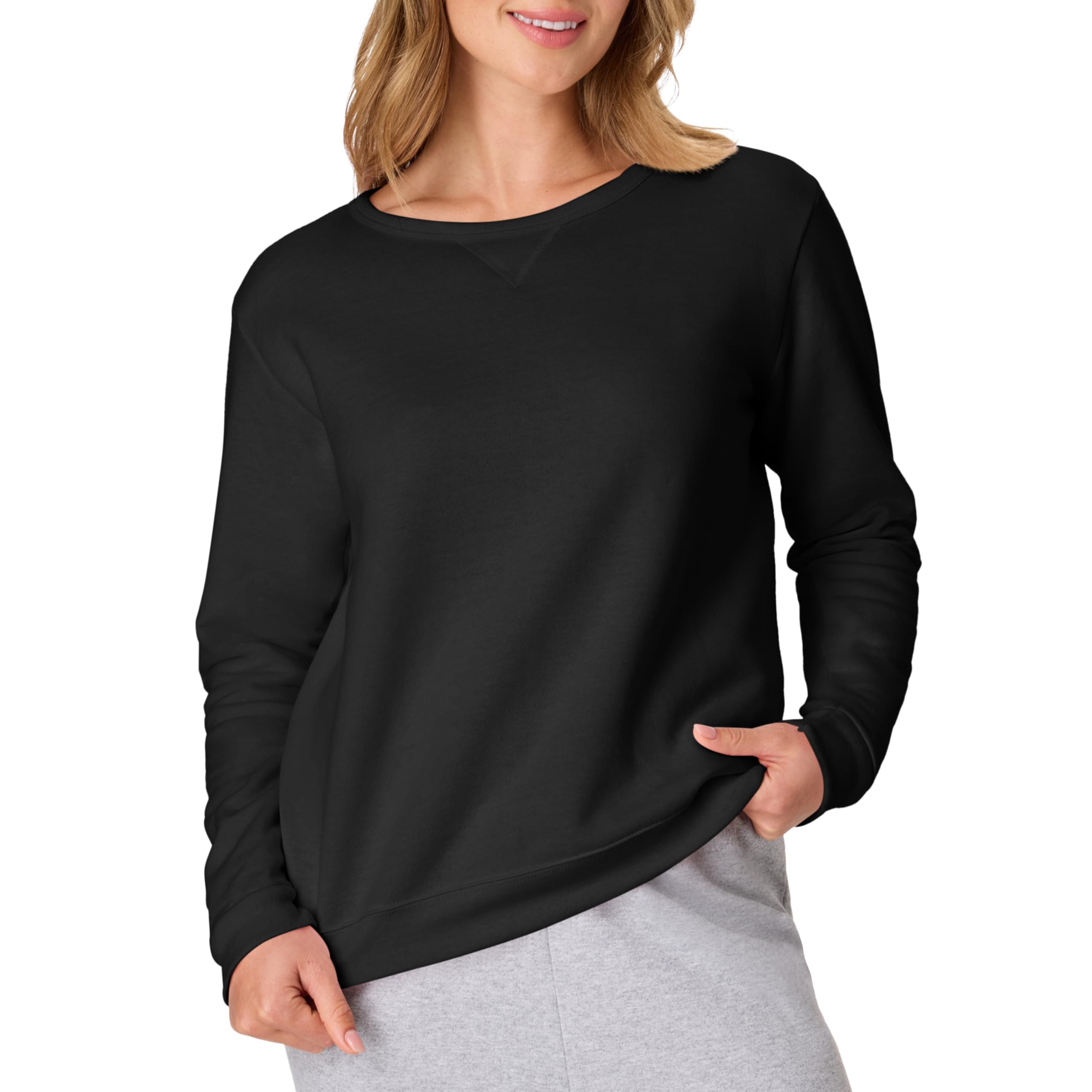 Hanes EcoSmart Women's Crewneck V Notch Fleece Pullover Sweatshirt Crew Neck V N