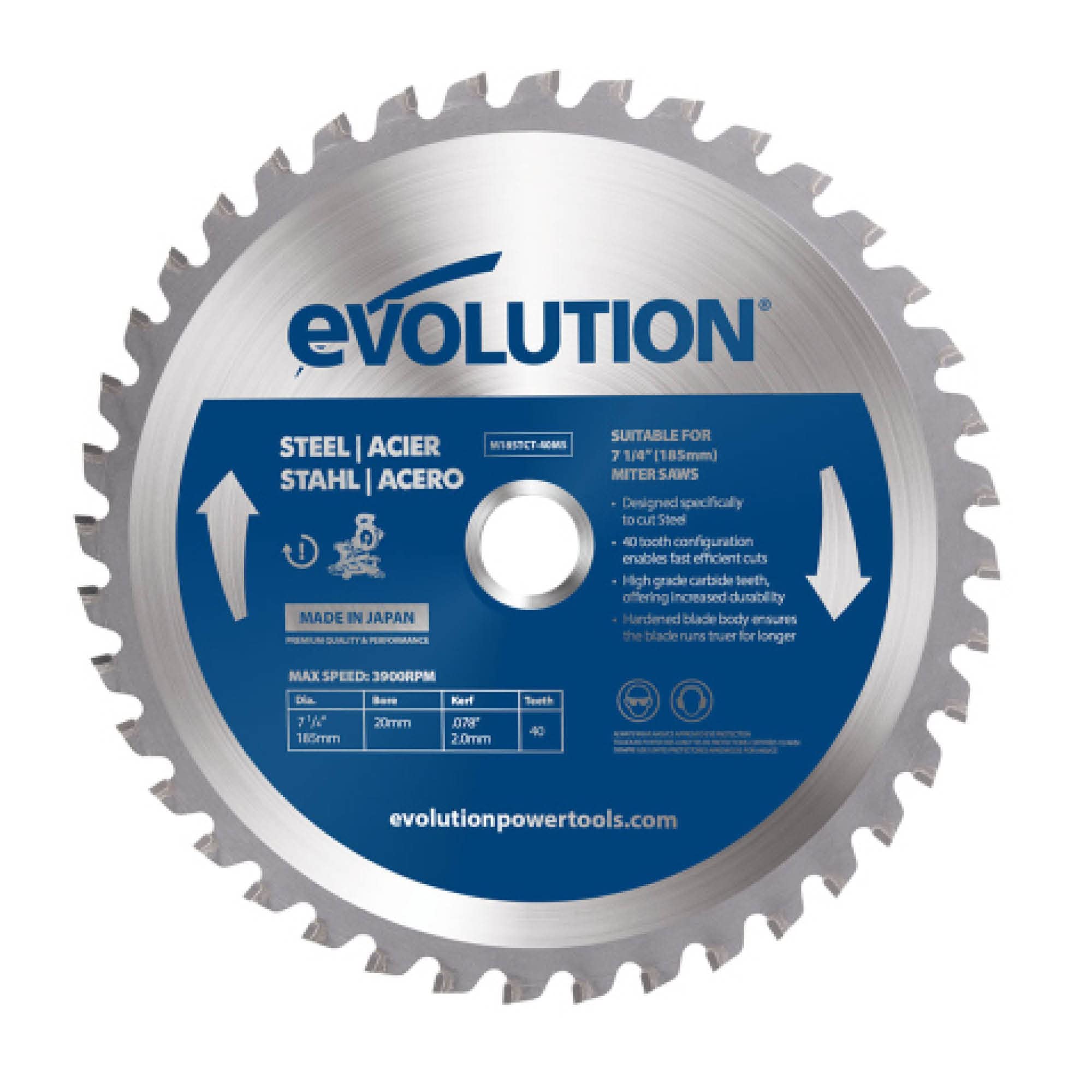 Evolution M185TCT-40MS - 185mm Mild Steel Cutting Blade - Carbide Tipped Metal B