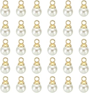 100pcs 5mm Faux Pearl Charms Pendants DIY Beautiful Pendants for Jewellery Making Bracelet Earring Necklace Wedding Crafts (Golden Beige)