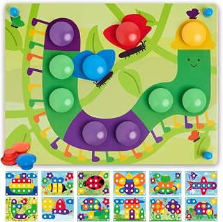 Nene Toys Wooden Colour Matching Puzzle for Toddlers 2+ Years – Montessori Pegboard Button Game with Wooden Nails & Cards – Educational Toy for 2 3 Year Old Boys Girls – Fine Motor Skill Learning