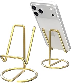 HZZADZXW Metal Cell Phone Stand for Desk, Cute One-Piece Phone Holder, Stable Desktop Display Dock for iPhone, iPad, Samsung, Tablets & All Mobile Phones, Gold