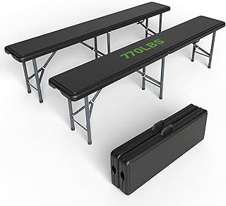 Ortus Collective 6FT Folding Bench - Heavy Duty 770lbs Capacity, Safety Locking Button & Wider Carrying Handle, Foldable Portable Bench for Outdoor, Picnic, Storage, Camping - Black, 2 Pack