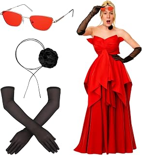 1920s Flapper Accessories for Women, Black Gloves Flower Choker Necklaces Cat Eye Glassess Red for Halloween Party