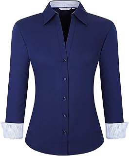 Alex Vando Women's Long Sleeve Dress Shirt Wrinkle Free Stretch Casual Work Blouse Tops