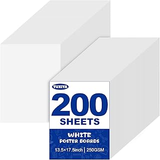 TUXIYA 200 Pack White Poster Board,13.5" x 17.5" White Poster Paper Bulk | 250GSM/92LB Heavy-Weight Blank Poster Board for Arts,Craft,Projects Presentations,Drawing Scrapbooking