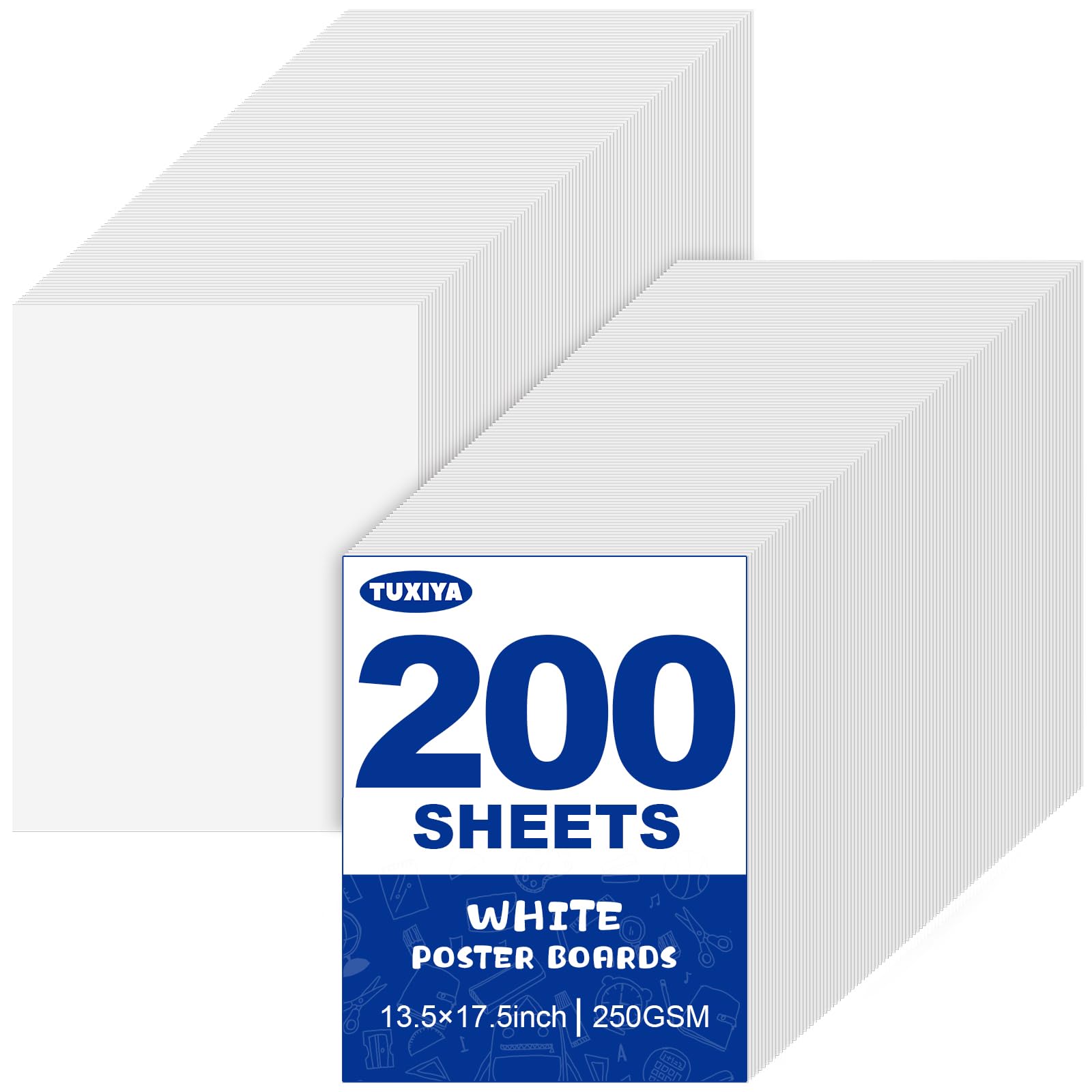 TUXIYA 200 Pack White Poster Board,13.5" x 17.5" White Poster Paper Bulk | 250GS