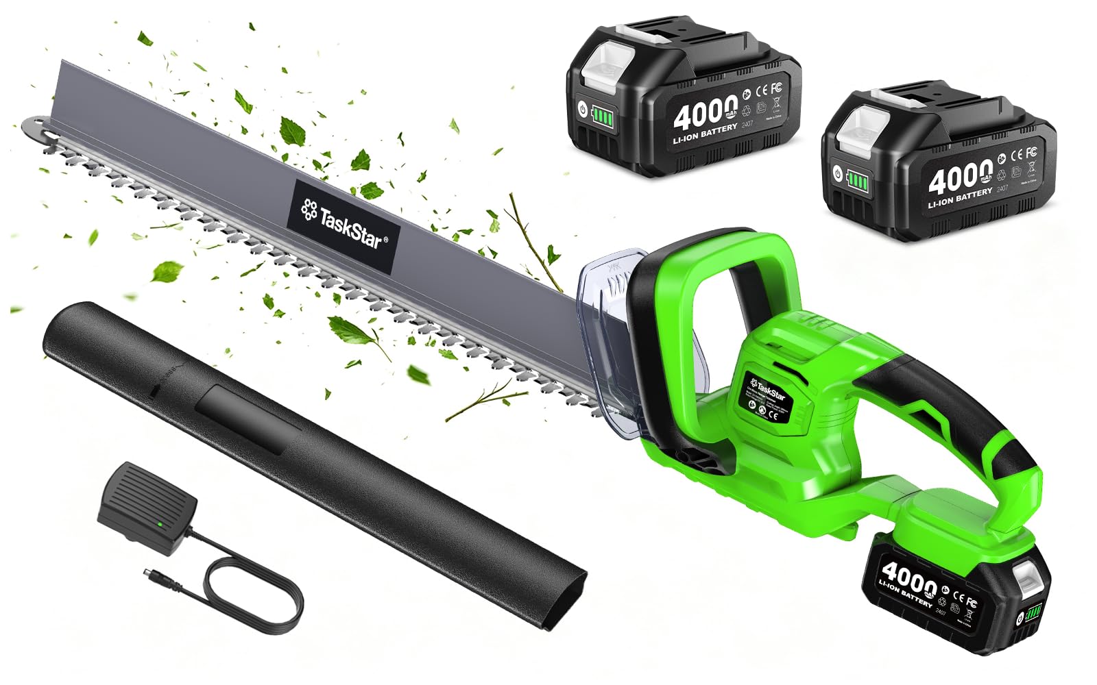 TaskStar 22" Hedge Trimmer Cordless with Debris Remover, 2x4.0Ah Batteries | Dua