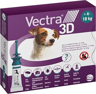 VECTRA 3D Pesticide for Dogs, 3 Pipettes for Flea and Mosquito Repellent for Dogs from 4 to 10 kg Protects Against Fleas Ticks and Flies.
